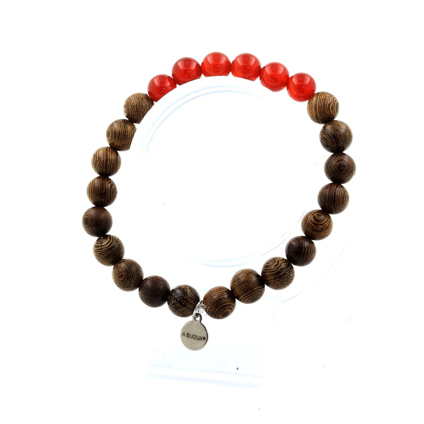 Cornaline d'Uruguay + bois. Bracelet Perles