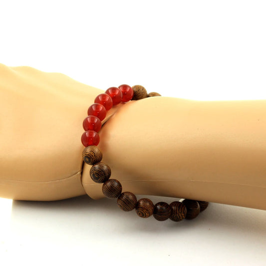 Cornaline d'Uruguay + bois. Bracelet Perles