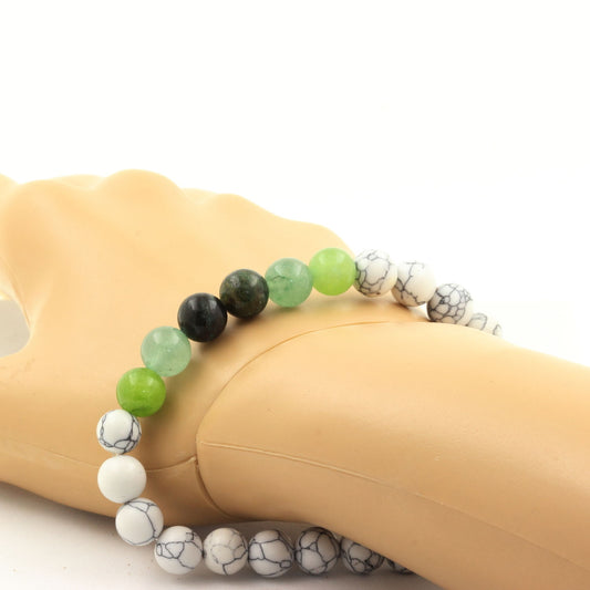 Emeraude de Zambie + Péridot + Aventurine + Howlite. Bracelet Perles naturelles