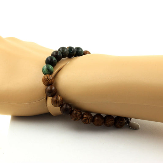 Emeraude de Zambie + bois. Bracelet Perles