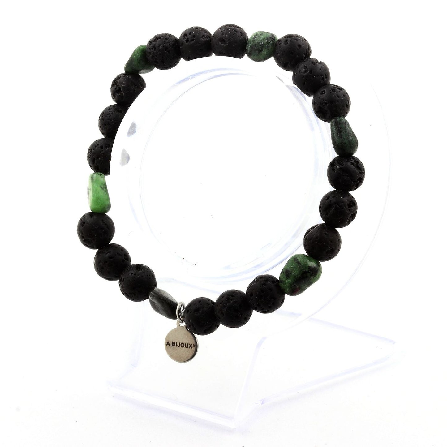 Epidote de Birmanie + Perles Lave. Bracelet Perles naturelles