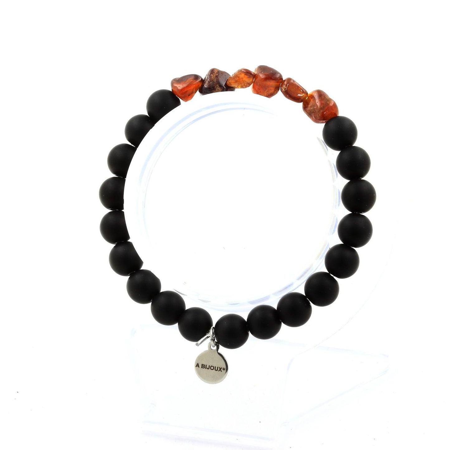 Grenat Spessartite du Mozambique + Perles Onyx noir mat. Bracelet en Perles naturelles