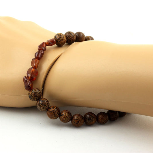 Grenat Spessartite + Perles bois. Bracelet Perles