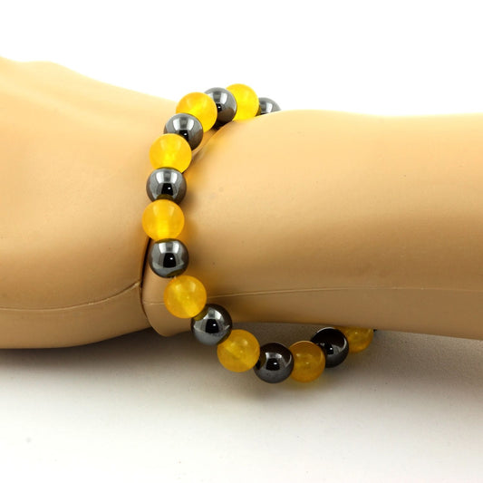 Hématite + Agate jaune. Bracelet Perles naturelles