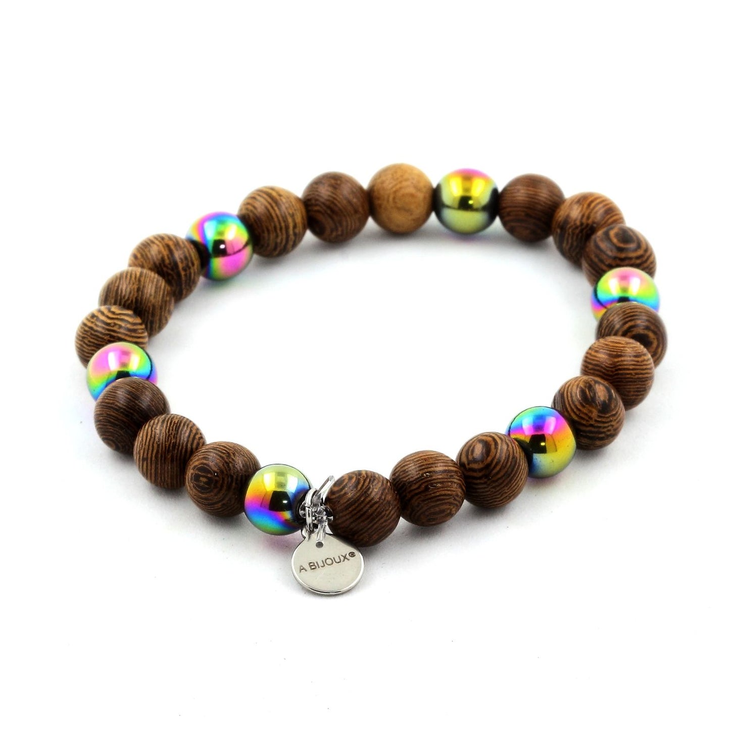 Hématite multicolore + bois. Bracelet Perles naturelles