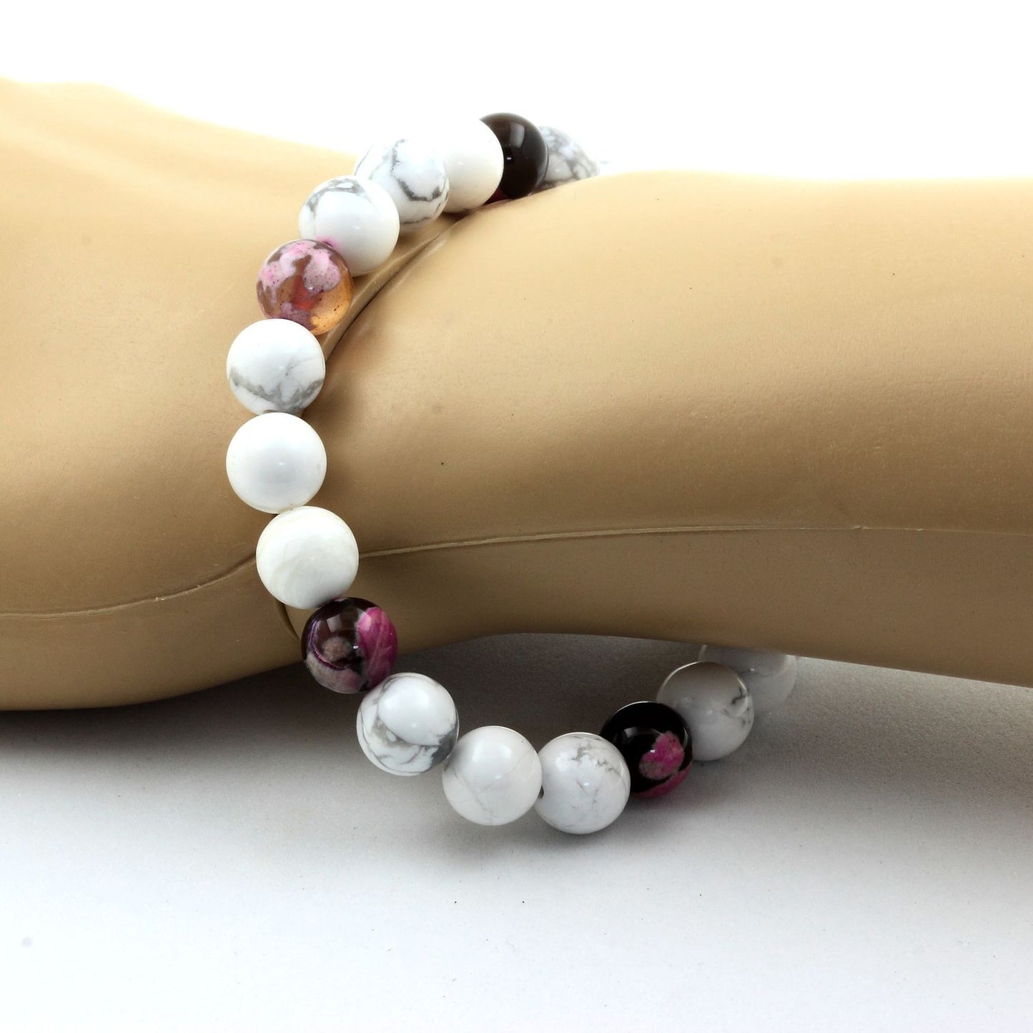Howlite + Agate rose marron. Bracelet en Perles naturelles