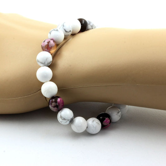 Howlite + Agate rose marron. Bracelet en Perles naturelles