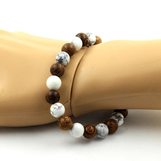 Howlite + Bois. Bracelet Perles naturelles