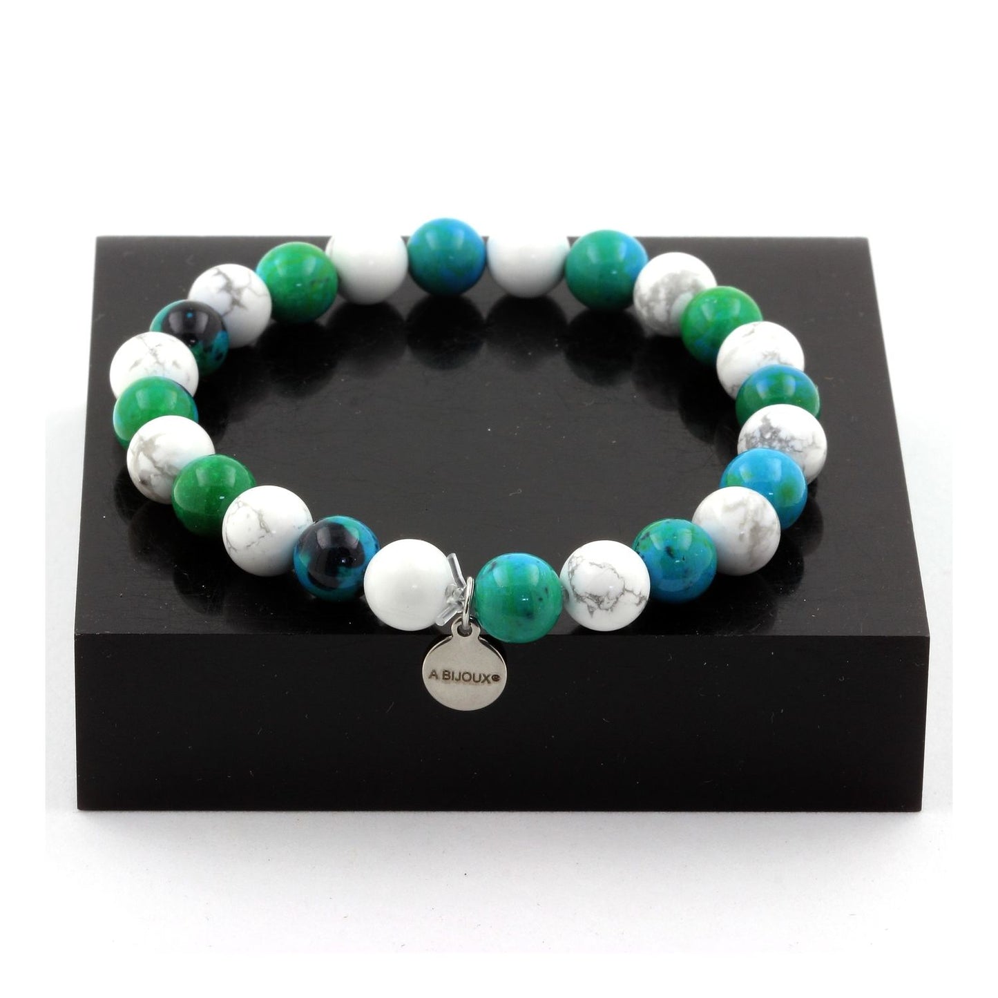 Howlite + Chrysocolle. Bracelet en Perles naturelles