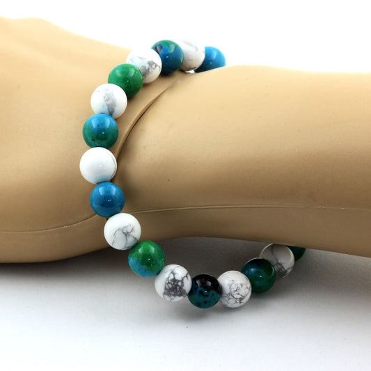 Howlite + Chrysocolle. Bracelet en Perles naturelles