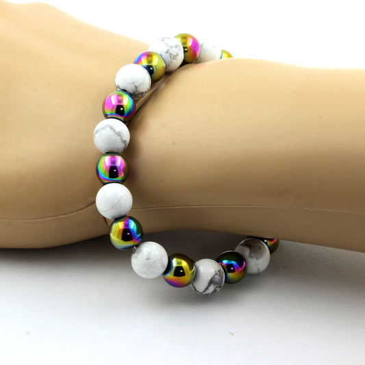Howlite + Hématite multicolore. Bracelet Perles naturelles