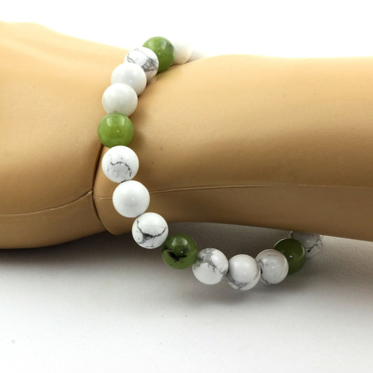 Howlite + Jade. Bracelet en Perles naturelles