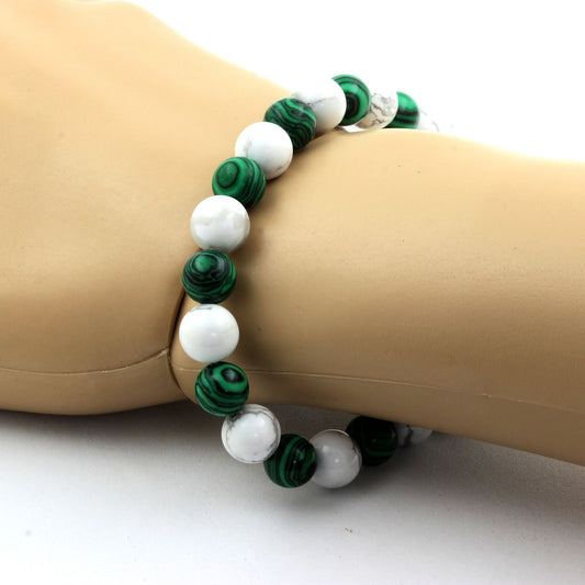 Howlite + Malachite (avec résine). Bracelet Perles naturelles