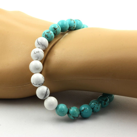 Howlite + Turquoise. Bracelet en Perles naturelles