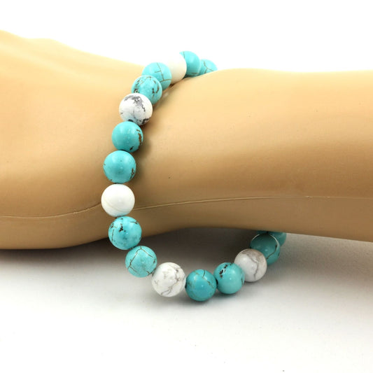 Howlite + Turquoise. Bracelet Perles naturelles