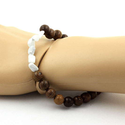 Howlite des USA + Perles bois. Bracelet Perles