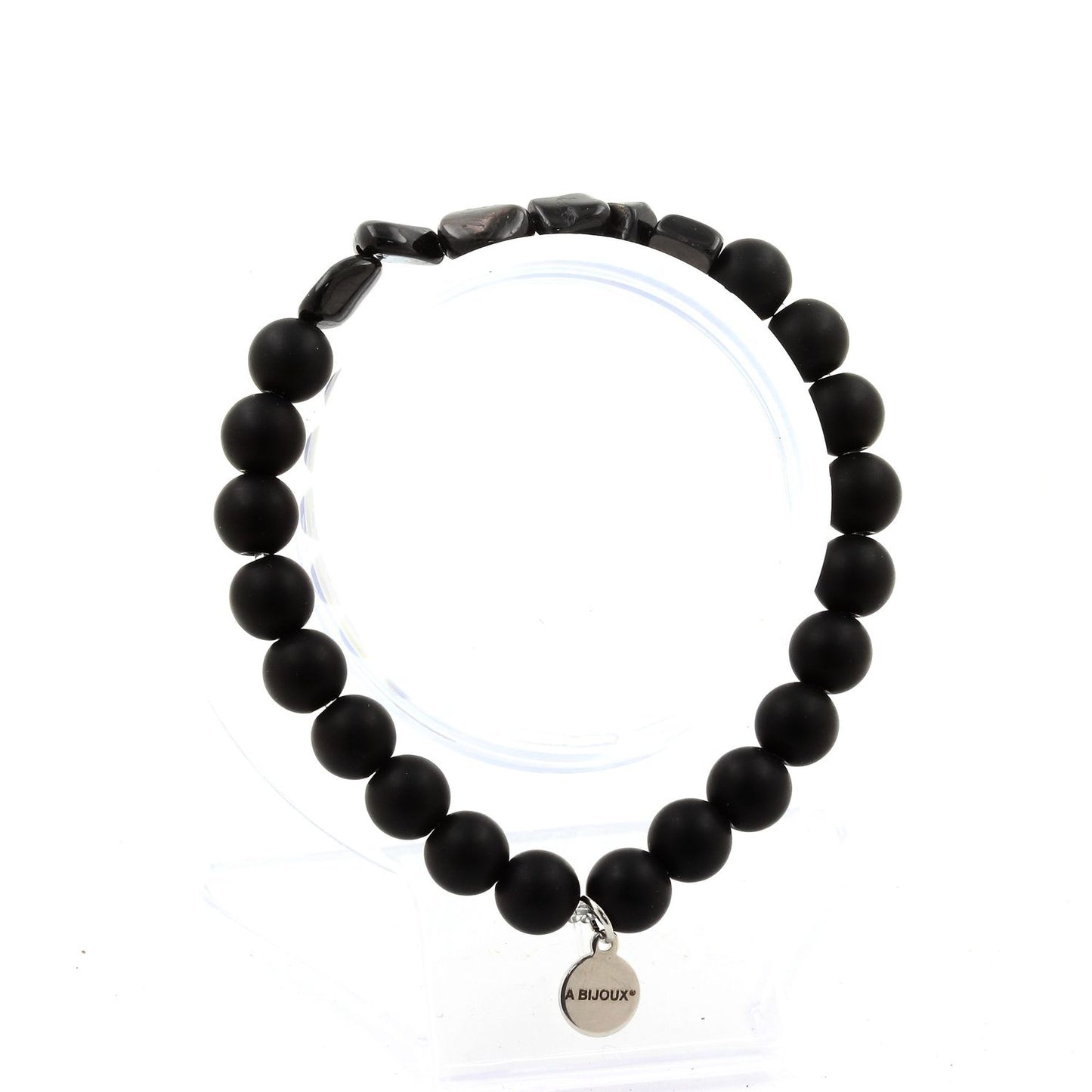 Hypersthène d'Égypte + Perles Onyx noir mat. Bracelet en Perles naturelles