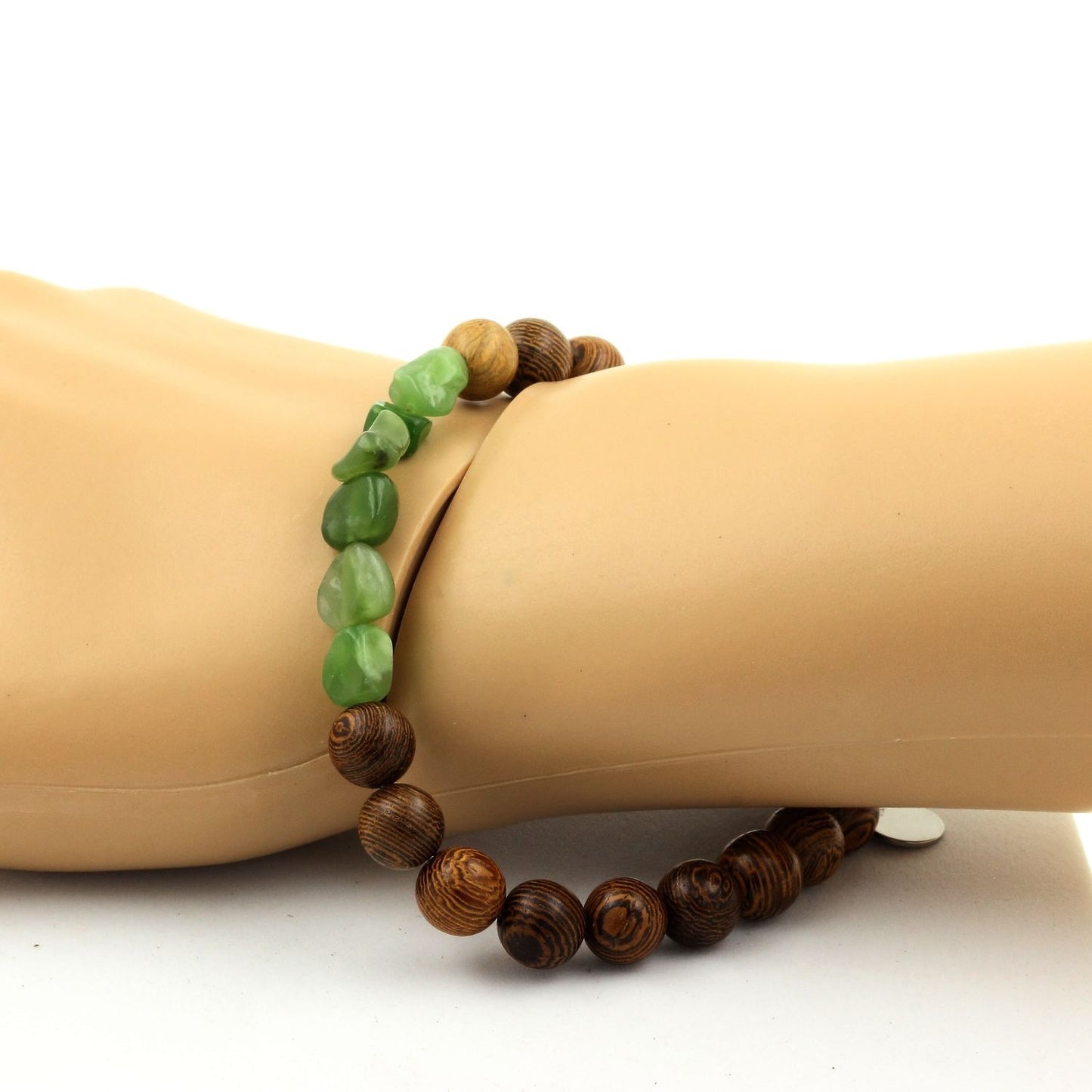 Jade néphrite de Sibérie + Perles bois. Bracelet en Perles naturelles