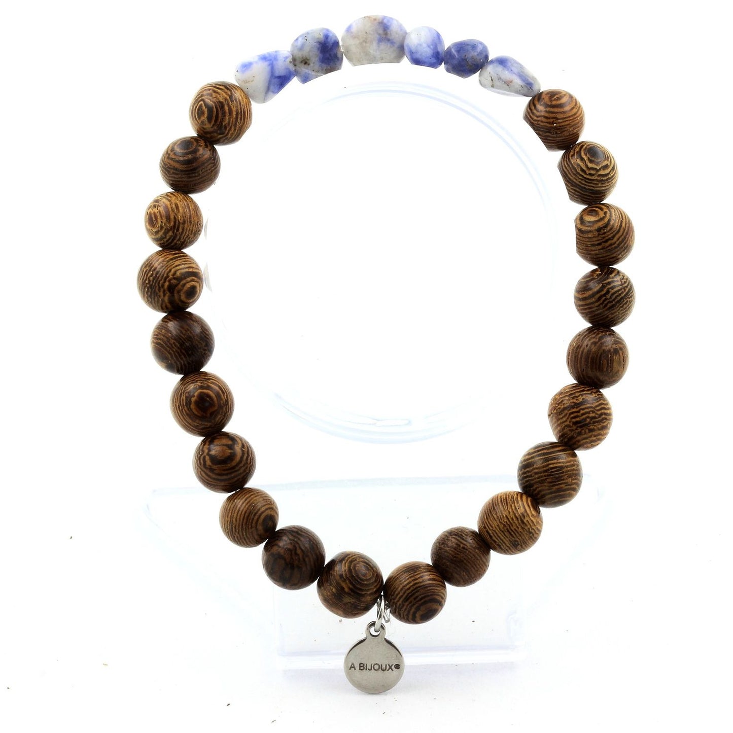 Jaspe bleu d'Afrique du Sud + Perles bois. Bracelet en Perles naturelles