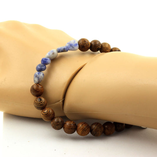 Jaspe bleu d'Afrique du Sud + Perles bois. Bracelet en Perles naturelles