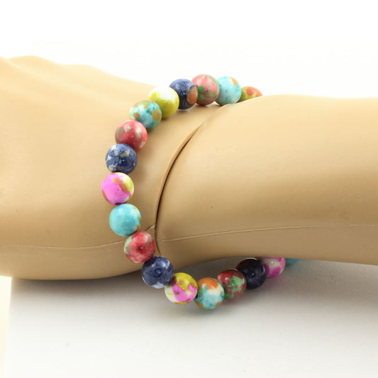 Jaspe rose jaune + Jaspe orange bleu + Jaspe bleu + Jaspe vert rouge. Bracelet Perles naturelles