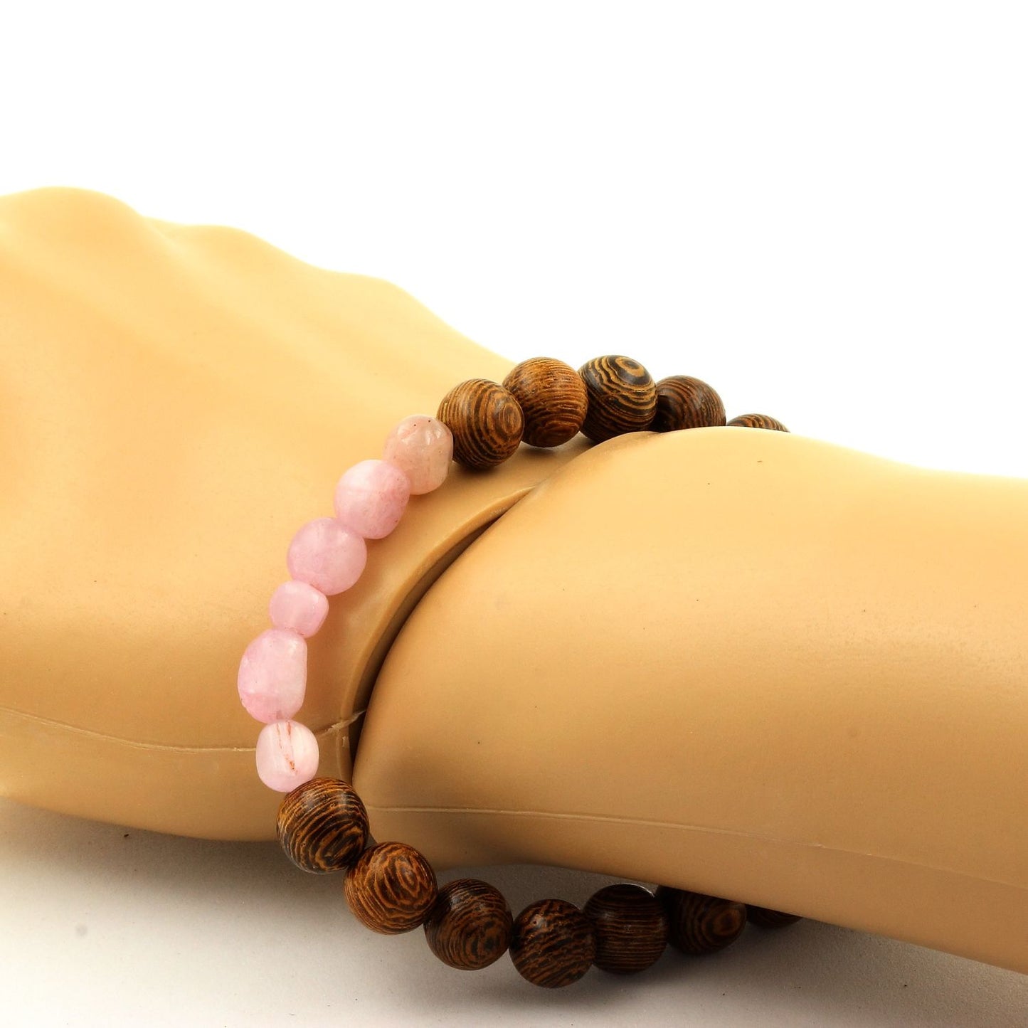 Kunzite du Brésil + Perles bois. Bracelet en Perles naturelles