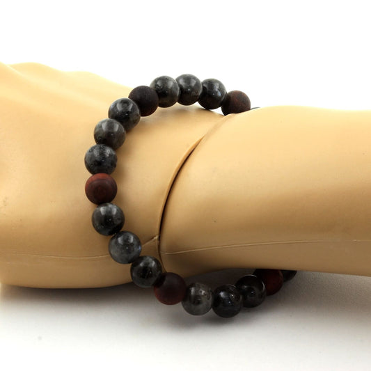 Labradorite + Oeil de Tigre rouge mat. Bracelet Perles naturelles