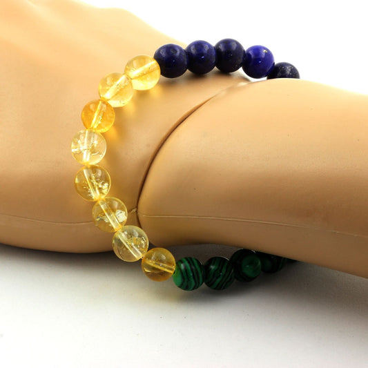 Lapis Lazuli + Citrine + Malachite (avec résine). Bracelet en Perles naturelles