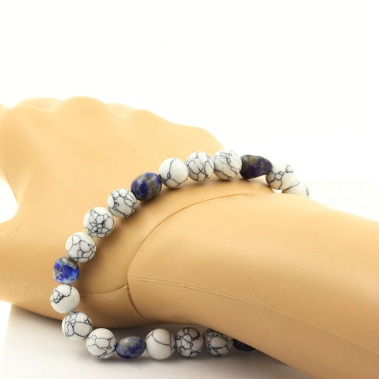 Lapis Lazuli du Pakistan + Perles Howlite. Bracelet en Perles naturelles