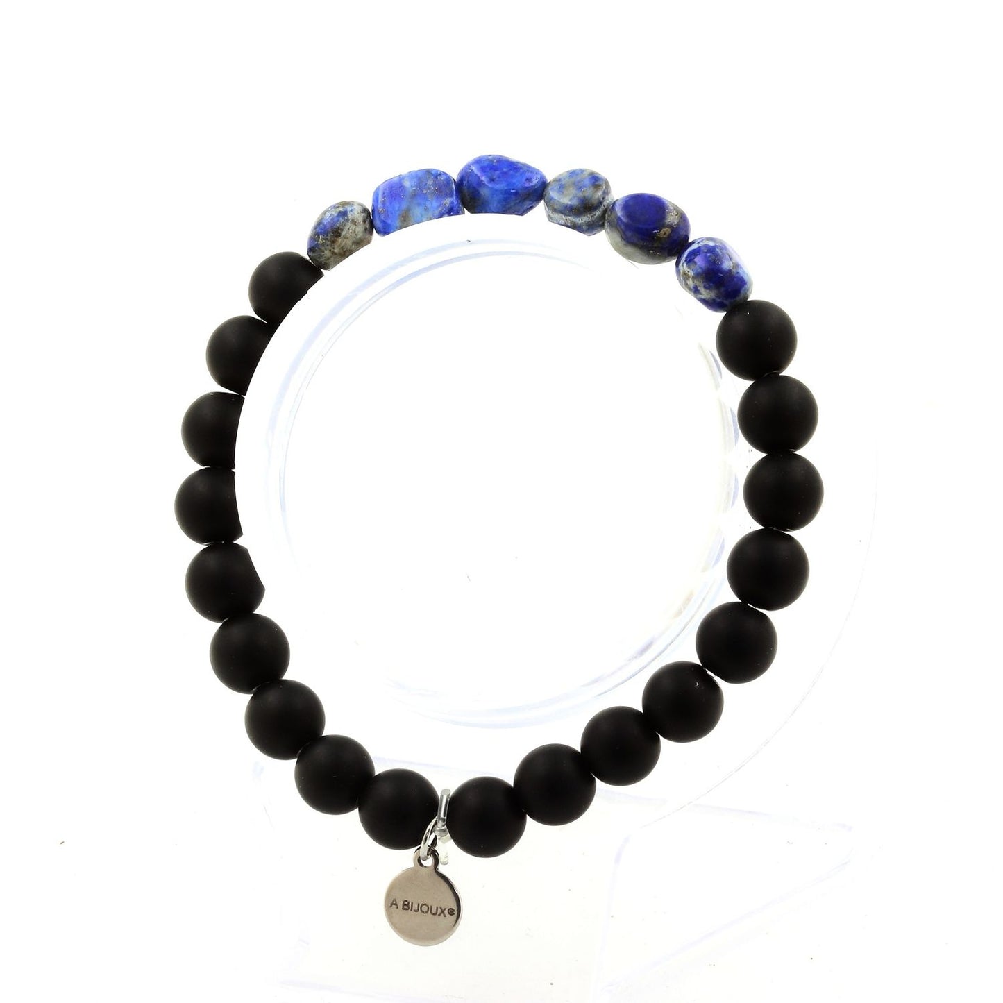 Lapis Lazuli du Pakistan + Perles Onyx noir mat. Bracelet en Perles naturelles