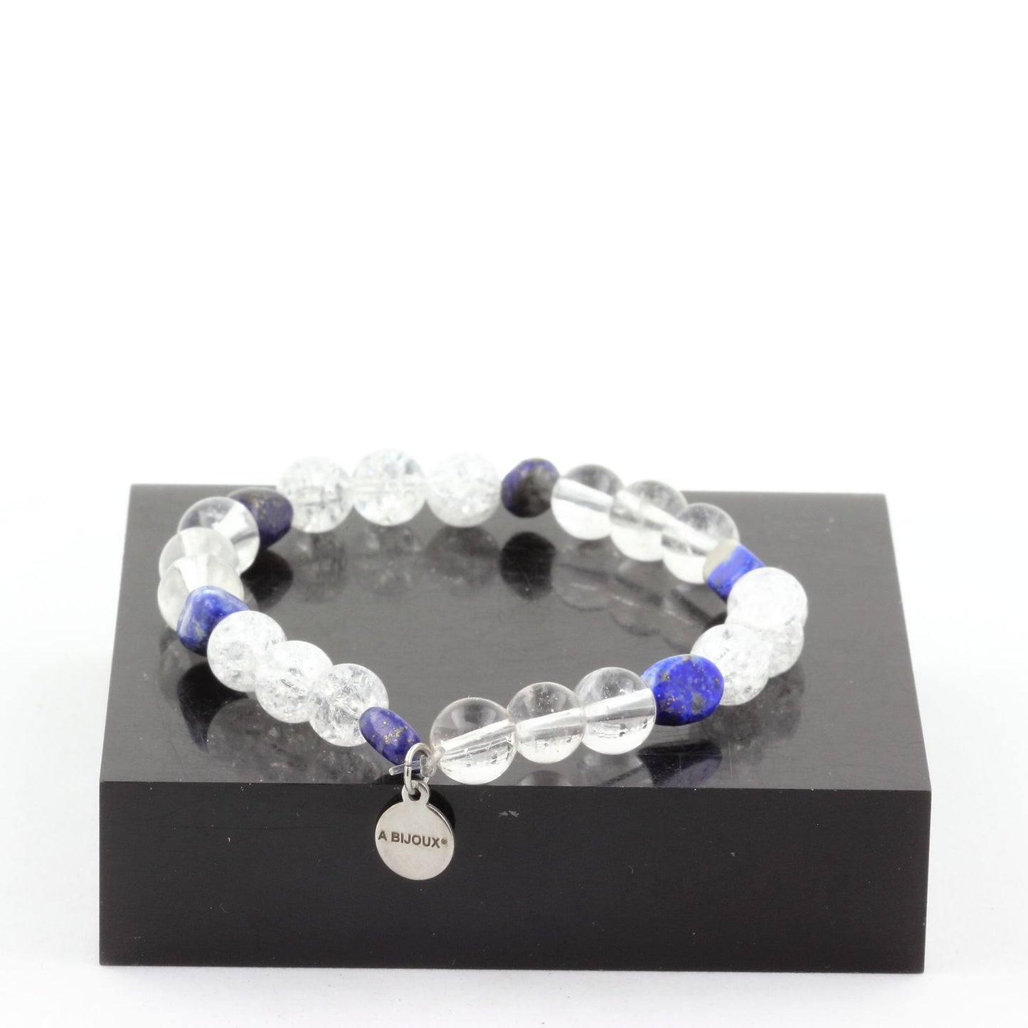 Lapis Lazuli du Pakistan + Perles Quartz craquelé du Brésil + Quartz. Bracelet en Perles naturelles