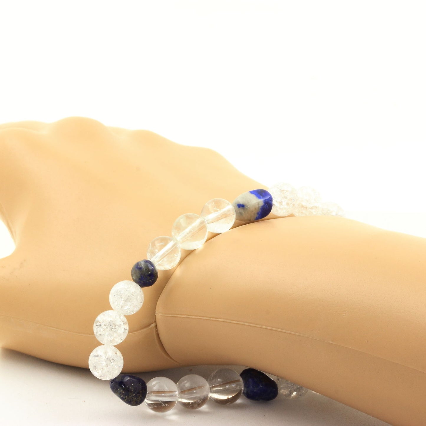 Lapis Lazuli du Pakistan + Perles Quartz craquelé du Brésil + Quartz. Bracelet en Perles naturelles