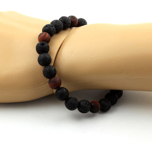 Lave + Oeil de Tigre rouge mat. Bracelet Perles naturelles