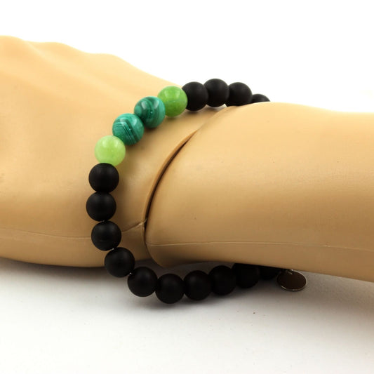 Malachite du Congo + Péridot + Onyx noir mat. Bracelet Perles naturelles