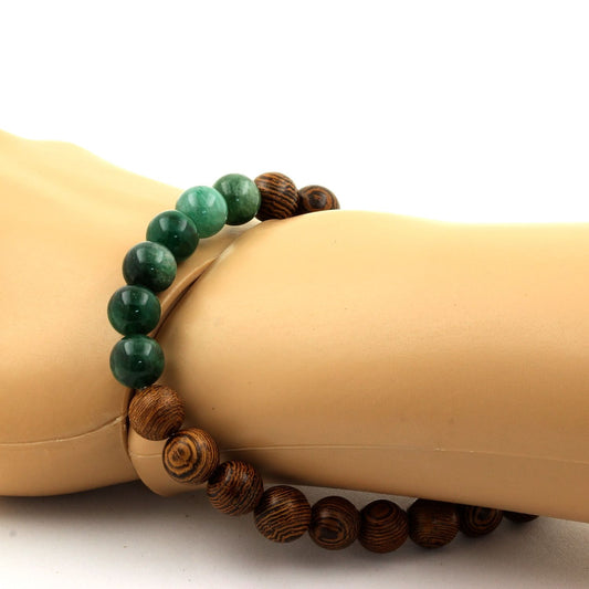 Mica vert de Tanzanie + bois. Bracelet Perles naturelles