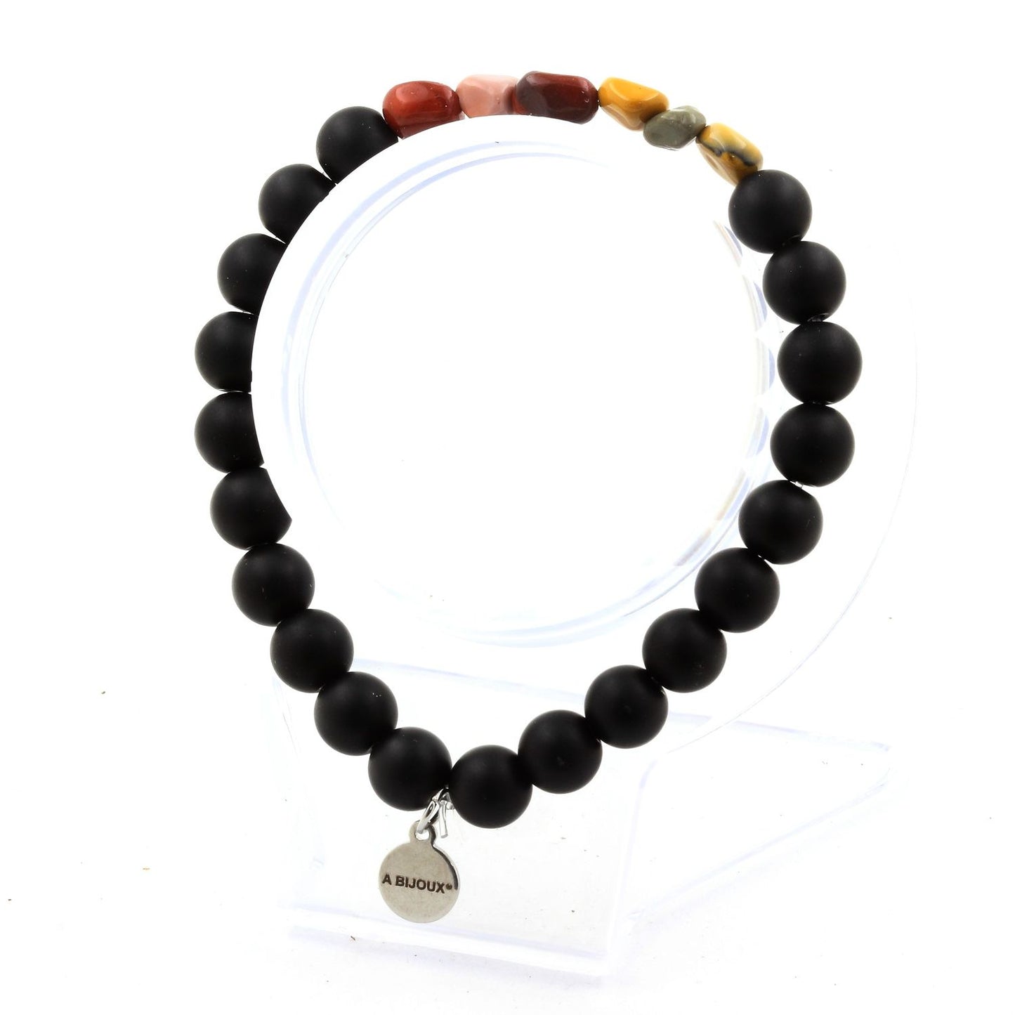 Mookaite d'Australie + Perles Onyx noir mat. Bracelet en Perles naturelles