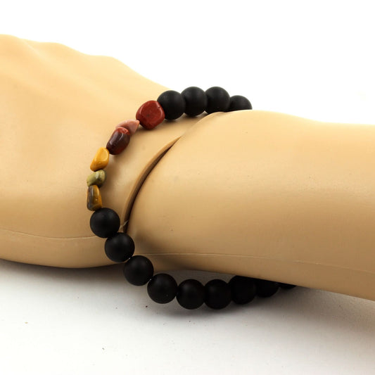 Mookaite d'Australie + Perles Onyx noir mat. Bracelet en Perles naturelles