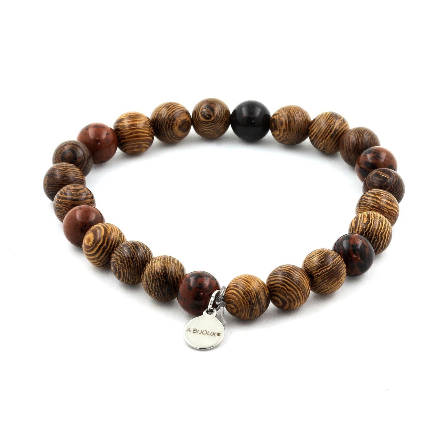 Obsidienne Mahogany + bois. Bracelet Perles naturelles