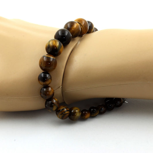 Oeil de Tigre 6 mm + 8 mm + 10 mm. Bracelet Perles naturelles