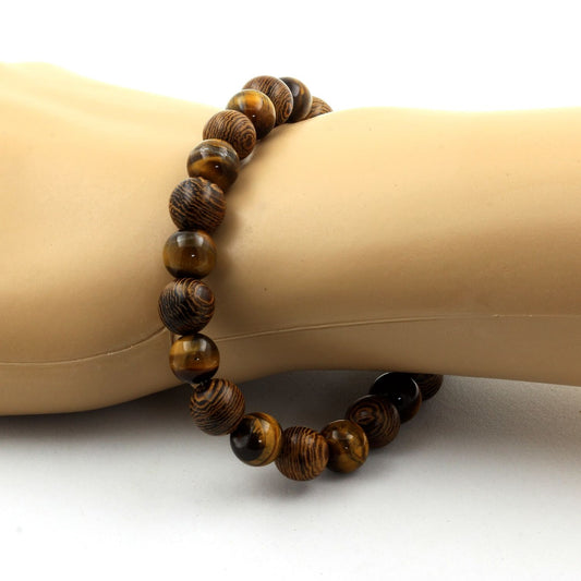 Oeil de Tigre + Bois. Bracelet Perles naturelles