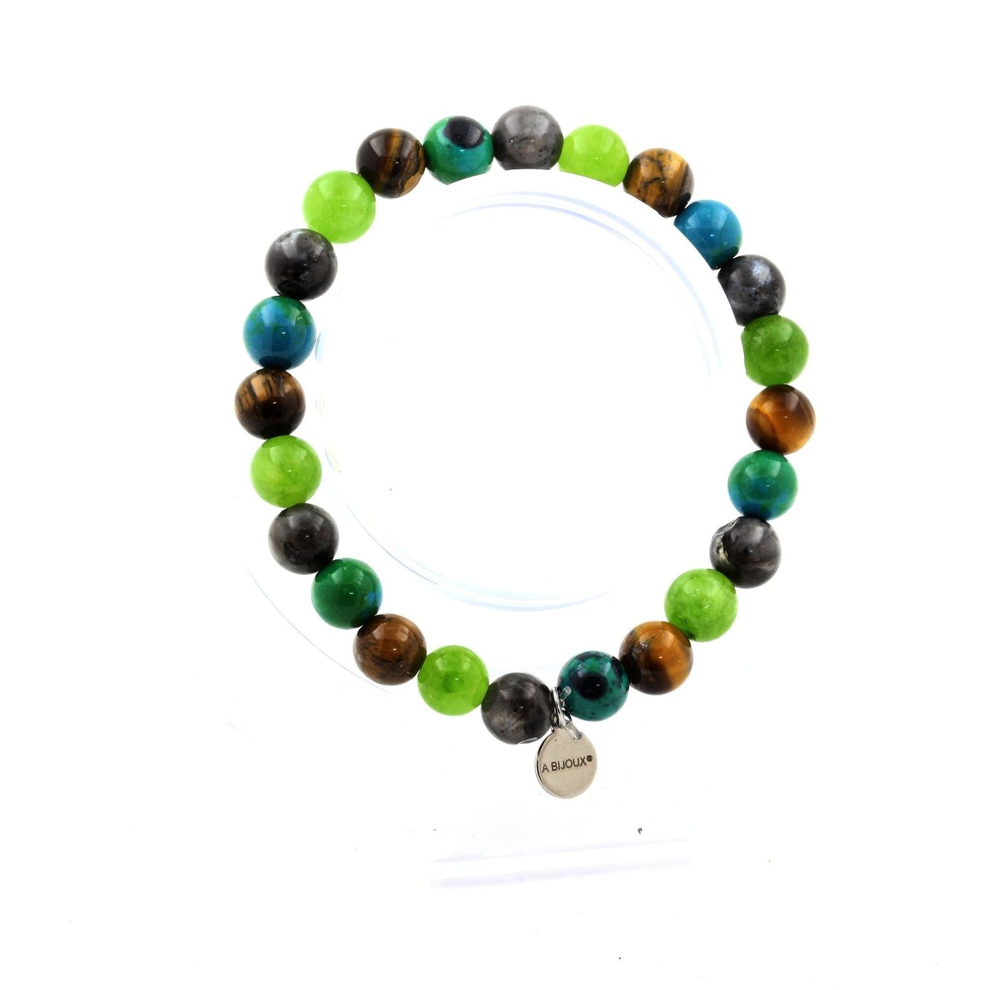 Oeil de Tigre + Labradorite + Chrysocolle + Péridot. Bracelet Perles naturelles