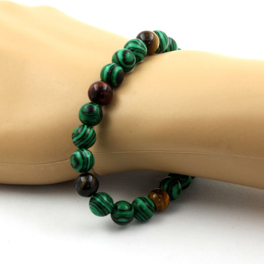 Oeil de Tigre multicolore + Malachite (avec résine). Bracelet en Perles naturelles