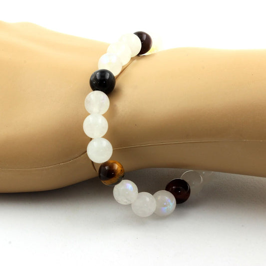Oeil de Tigre multicolore + Pierre de lune. Bracelet en Perles naturelles