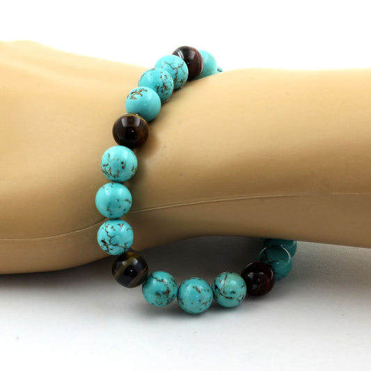 Oeil de Tigre multicolore + Turquoise. Bracelet en Perles naturelles