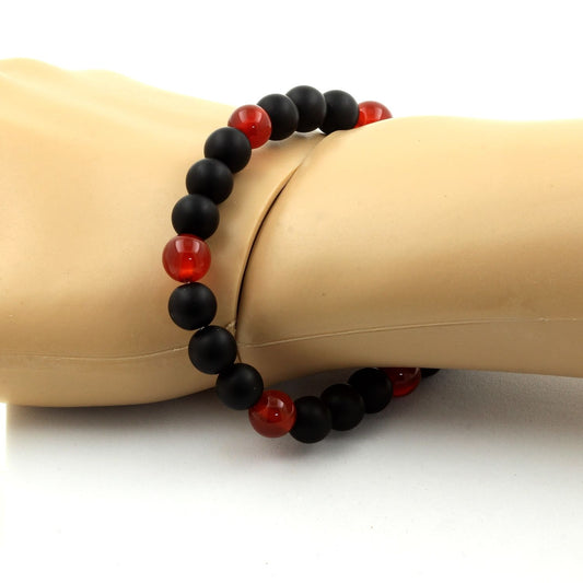Onyx noir mat + Cornaline en provenance d'Uruguay. Bracelet Perles naturelles