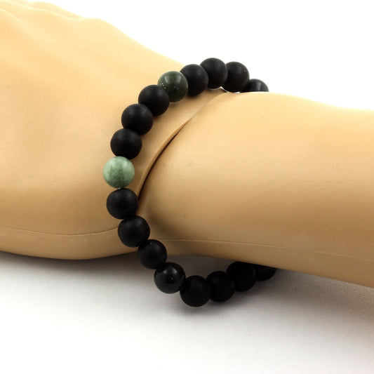 Onyx noir mat + Seraphinite de Russie. Bracelet Perles naturelles