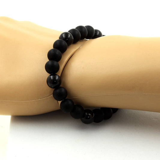 Onyx noir mat + Tourmaline Schorl du Brésil. Perles naturelles