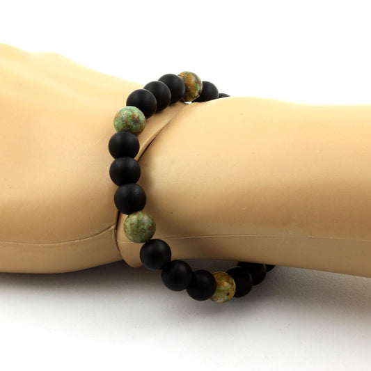 Onyx noir mat + Turquoise du Pérou. Bracelet Perles naturelles