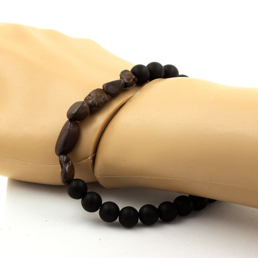 Opale Boulder d'Australie + Perles Onyx noir mat. Bracelet en Perles naturelles