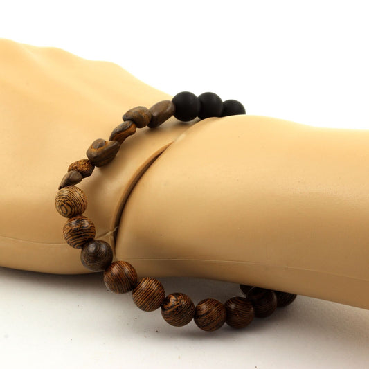 Opale Boulder d' Australie + Perles Onyx noir mat + bois. Bracelet Perles